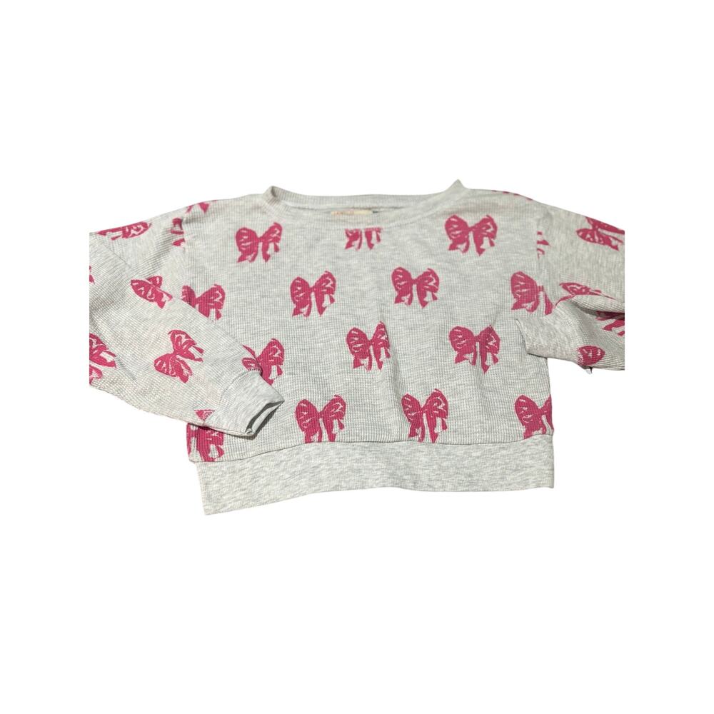 Vintage Havanna 7/8 thermal knit bow top oatmeal hot pink bow euc
Vintage Havana